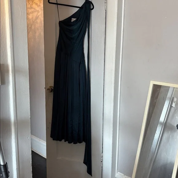 BHLDN one shoulder scarf neck asymmetrical maxi dress dark green size XS - Picture 4 of 10